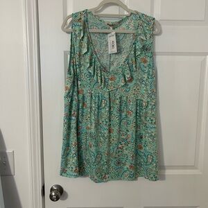 Floral Sleeveless Top - Teal NWT